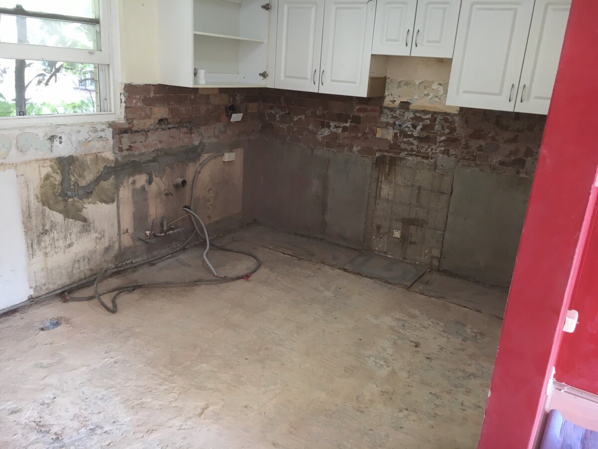 Kitchen area after demolition and strip-out
