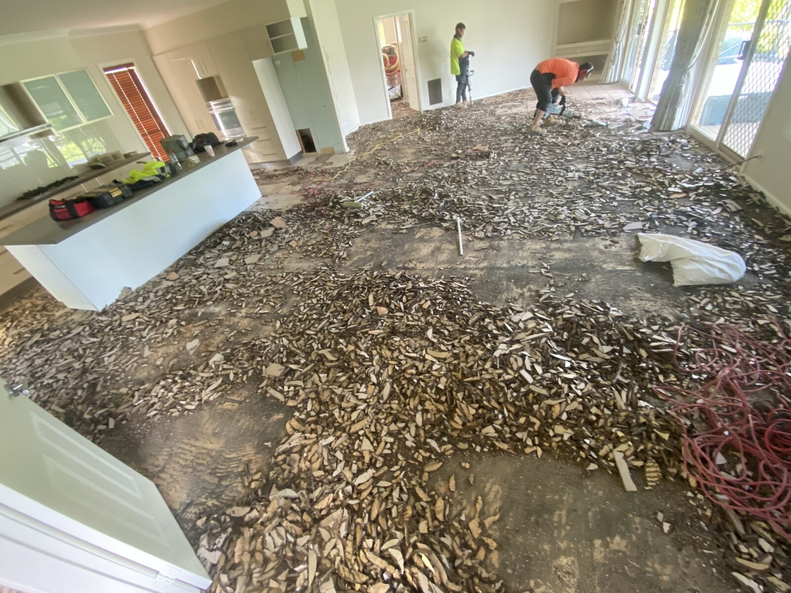 Living area during floor removal