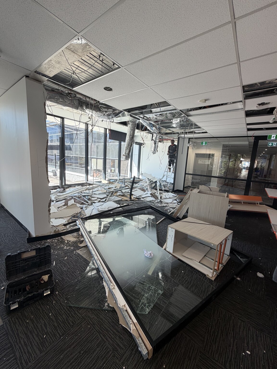 Commercial interior demolition and strip-out in progress
